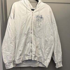 White Zip Hoodie with Angel Chest Graphic